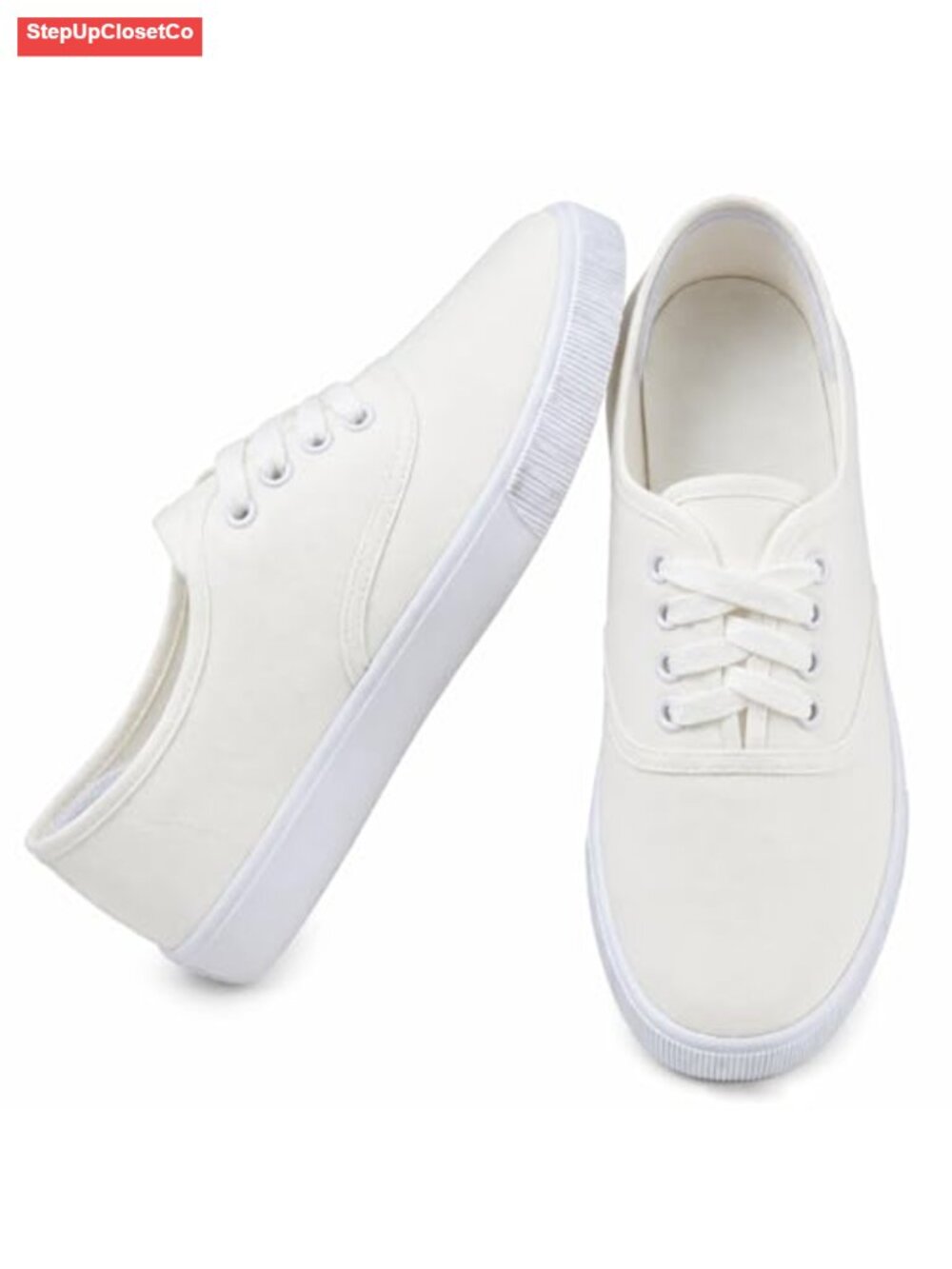 Women's White Canvas Lace Up Low Top Sneakers Casual Comfortable Shoes
